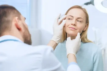 A woman at a facial plastic surgery consultation.