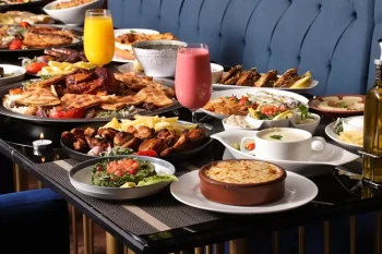 A table full of food that can be pleasant to the sense of taste