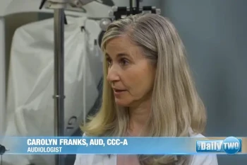 Carolyn Franks, AuD, CCC-A discussing hearing loss with WSOC The Daily Two